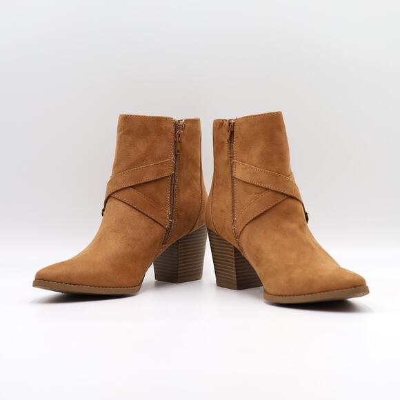 Sun+Stone Women Tan Faux Suede Elyssaa Pointed-Toe Buckle Ankle Booties Size 8.5 - Picture 4 of 7